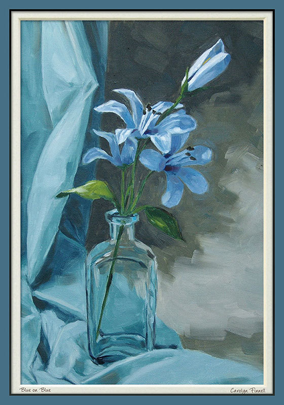 Floral Art Print Of Blue Flowers, From An Original Still Life Painting, "blue On Blue", Print In 11x14 Mat