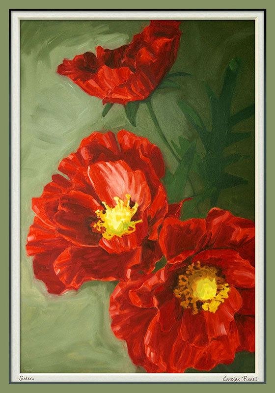 Floral Art Print From An Original Oil Still Life Painting Of Red Poppies, In 11x14 Mat, "sisters"