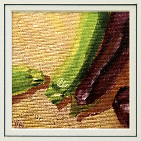 Art Print From A Still Life Painting Of Zucchini And Eggplant, In 8x10 Double Mat, "blind Date"